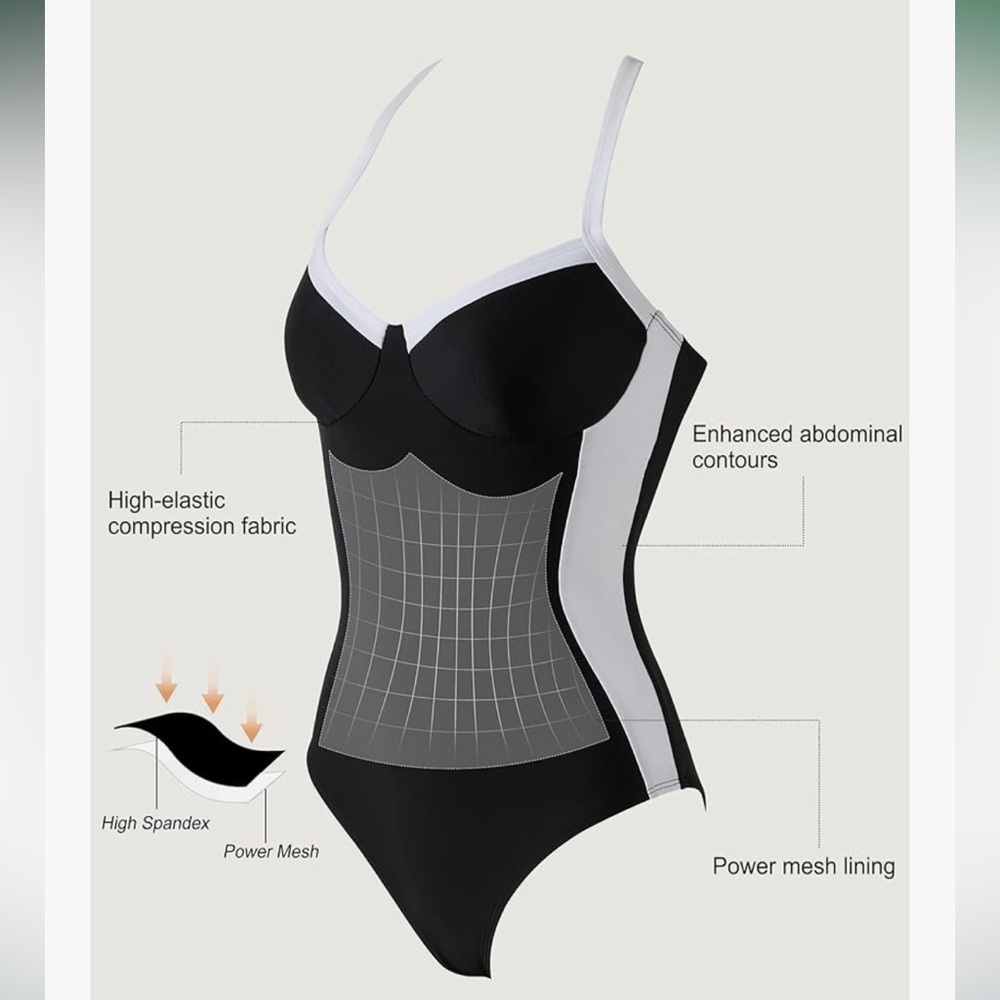 Sexy Swimsuit NWT Black & White XL tummy control crisscross lace-up by Suuksess - Picture 4 of 9